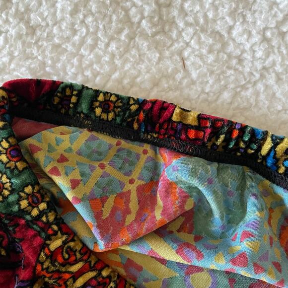 Vintage Ymaginer Patchwork Red Velvet Leggings Made in France 90s Trippy Print - Picture 7 of 12